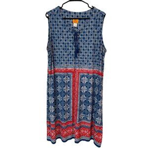 Ruby Rd. Women Red White Blue Sleeveless Dress - Size 1X Plus